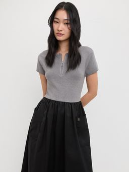 Pomelo - Buttoned Short Sleeve Maxi Dress with Pockets - Mid Grey