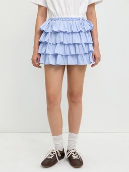 Pomelo - Ruffled Striped Mini Skirt with Elastic Waist Baby Blue