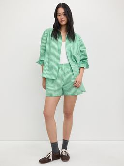 Pomelo - Striped Pattern Elastic Waist Band Shorts - Green