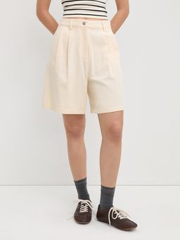 Pomelo - Pleated High-Waist Boyfriend Trousers - Ivory