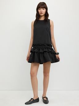 Pomelo - Sleeveless Drop Waist Ruffle Hem Mini Dress - Black