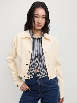 Pomelo - Cropped Utility Jacket with Elasticized Hem and Point Collar - I