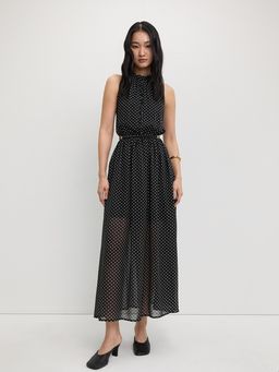 Pomelo - Halter Neck Polka Dot Sleeveless Maxi Dress with Elastic Waist a