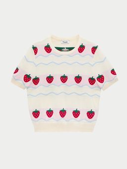 Pomelo - Strawberry Striped Pattern Knitted Top Ivory