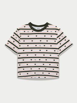 Pomelo - Striped Heart Graphic Print Short Sleeve Tee Multi Color