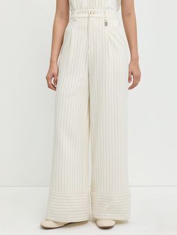 Pomelo - Wide-Leg High-Waist Pinstripe Pants Ivory