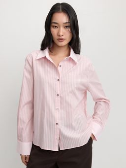 Pomelo - Long Sleeve Striped Button Up Shirt with Pointed Collar, Contras