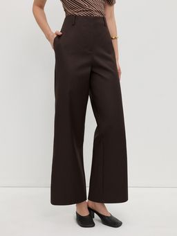 Pomelo - High Waist Wide Leg Straight Trousers with Belt Loops and Rear W