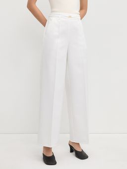 Pomelo - High Waist Straight Leg Trousers with Front Pleats and Gold Hard