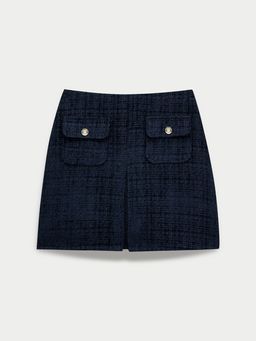Pomelo - High Waist A-Line Tweed Mini Skirt with Front Flap Pockets