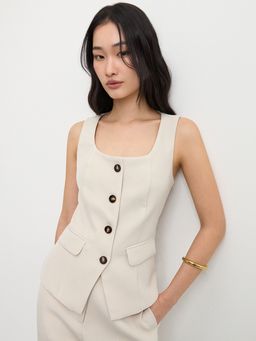 Pomelo - Sleeveless U-Neck Fitted Waistcoat Vest with Button Up Front and