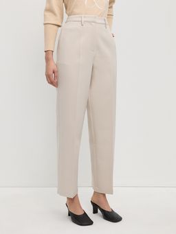 Pomelo - High Waist Wide Leg Trousers with Front Pleats Belt Loops Side P
