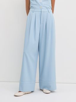 Pomelo - Pocket Lace Trim Pants - Baby Blue