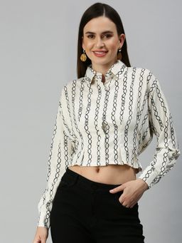 SHOWOFF - Women Shirt Collar Geometric Champange Regular Top