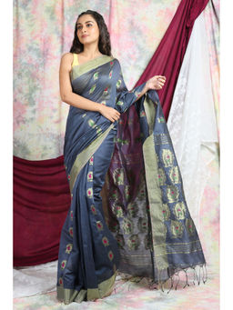 Arhi - Grey Handloom Zari Weaving Saree With Unstitched Blouse