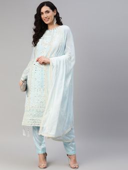 Readiprint - Semi-Stitched Georgette Blue Kurti with Bottom and Dupatta (Set of 3) (Free Size)