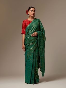 Anantaa by Roohi Trehan - Green Cotton Saree without Blouse
