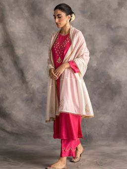 Anantaa by Roohi Trehan - Off White Chanderi Embroidered Dupatta With Trims