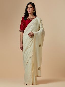 Anantaa by Roohi Trehan - Off White Cotton Saree without Blouse