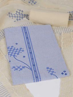 Kami Kubi - Blue Cotton Mirror Work Unstitched Top and Bottom with Dupatta
