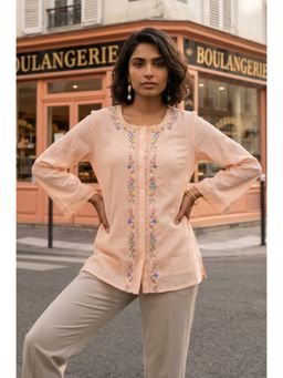 W - Peach Pure Cotton Thread Work Tunic
