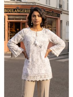 W - Pure White Cotton Lace Work Tunic