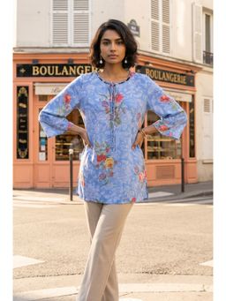 W - Blue Modal Lace Work Tunic