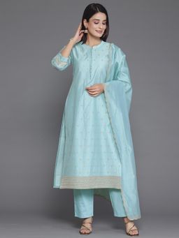 Libas - Embroidered Silk Blend Straight Kurta Trouser with Dupatta