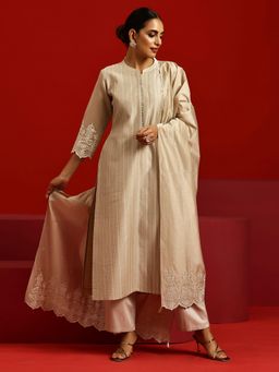 Libas Art - Embroidered Silk Blend Straight Kurta Trouser with Dupatta