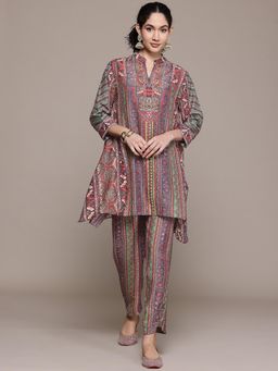 Aarke Ritu Kumar - Multi-Color V-Neck Asymmetrical Kurta With Pant
