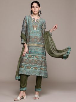 Aarke Ritu Kumar - Green V-Neck Kurta With Pant And Dupatta