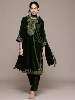 Aarke Ritu Kumar - Green Nazara Festive Round Neck Kurta Pant With Dupatta