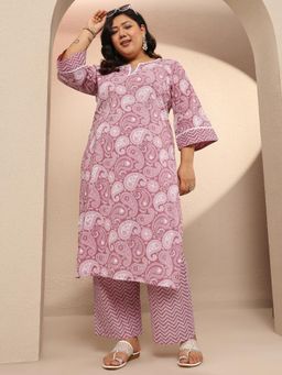 Extra love by Libas - Paisley Printed Cotton Straight Kurta and Pant