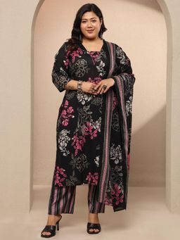 Extra love by Libas - Floral Printed Cotton Straight Kurta Pant With Dupatta
