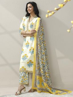 Libas - Floral Printed Cotton Straight Kurta Pant with Dupatta