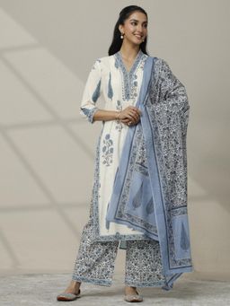 Libas - Floral Printed Cotton Straight Kurta Pant with Dupatta
