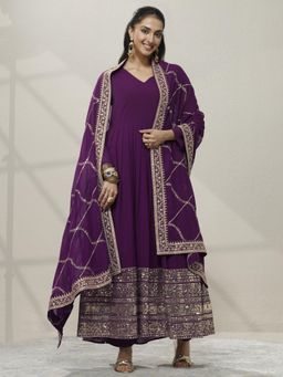 Libas - Embroidered Georgette Anarkali Kurta Pant with Dupatta