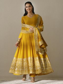 Libas - Embroidered Georgette Anarkali Kurta Pant with Dupatta