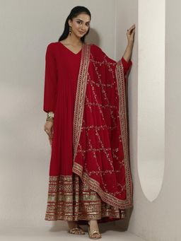 Libas - Embroidered Georgette Anarkali Kurta Pant with Dupatta