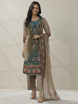 Libas - Embroidered Printed Muslin Straight Kurta Pant with Dupatta