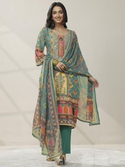 Libas - Floral Printed Crepe Straight Kurta Pant With Dupatta