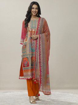 Libas - Floral Printed Crepe Straight Kurta Pant With Dupatta