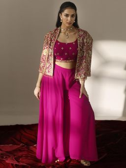 Libas Art - Embroidered Georgette Round Neck Top Palazzo With Jacket