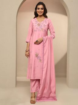 Libas - Embroidered Silk blend Straight Kurta Pant With Dupatta