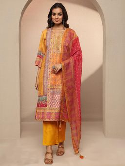 Libas - Printed Silk blend Straight Kurta Pant With Dupatta