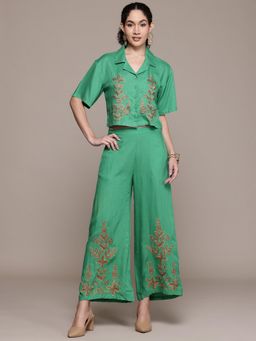 Aarke Ritu Kumar - Green Embroidered Shirt With Pant