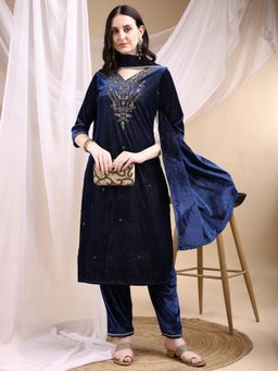 BERRYLICIOUS - Blue Embroidered Kurta with Pant and Dupatta