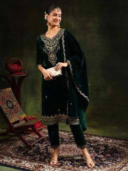 BERRYLICIOUS - Green Embroidered Kurta With Pant and Dupatta