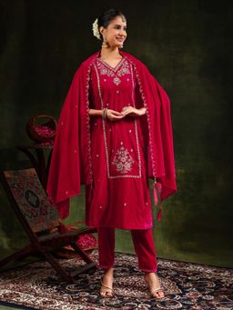BERRYLICIOUS - Pink Embroidered Kurta With Pant and Dupatta