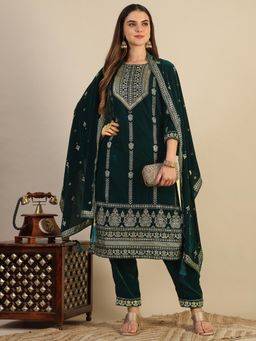 BERRYLICIOUS - Green Printed Kurta with Pant and dupatta